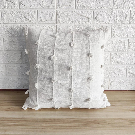 Beach White Natural Raw Cotton Hand Loom Woven Textured Fabric Cushion Cover