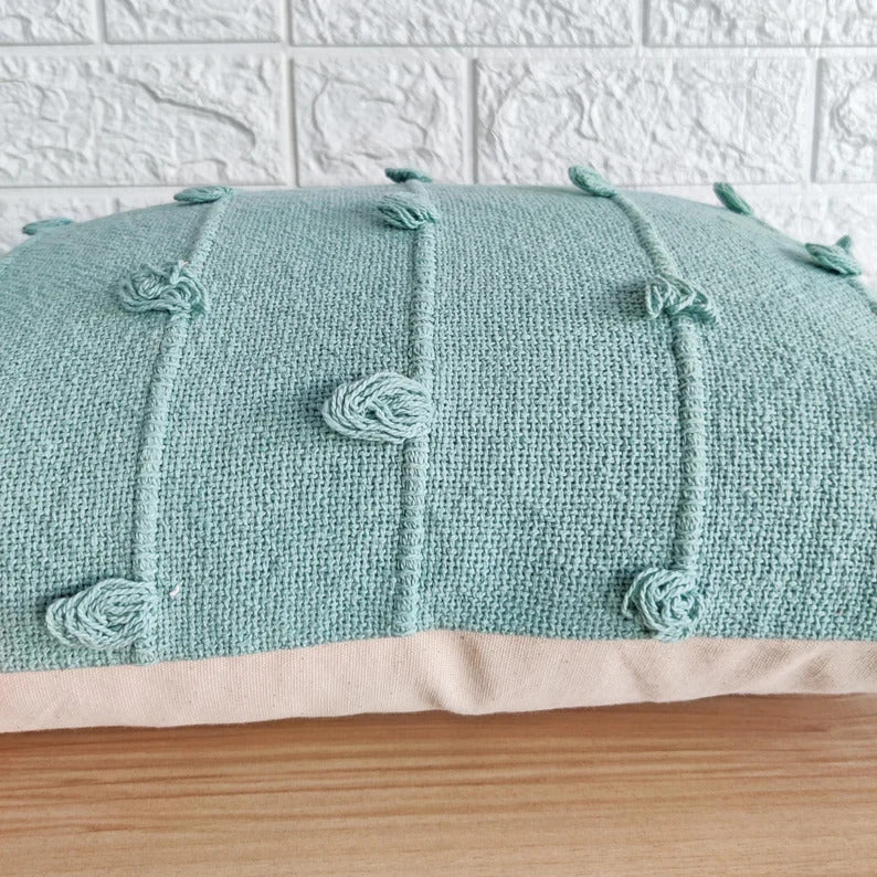 Sky Blue Natural Raw Cotton Hand Loom Woven Textured Fabric Cushion Covers