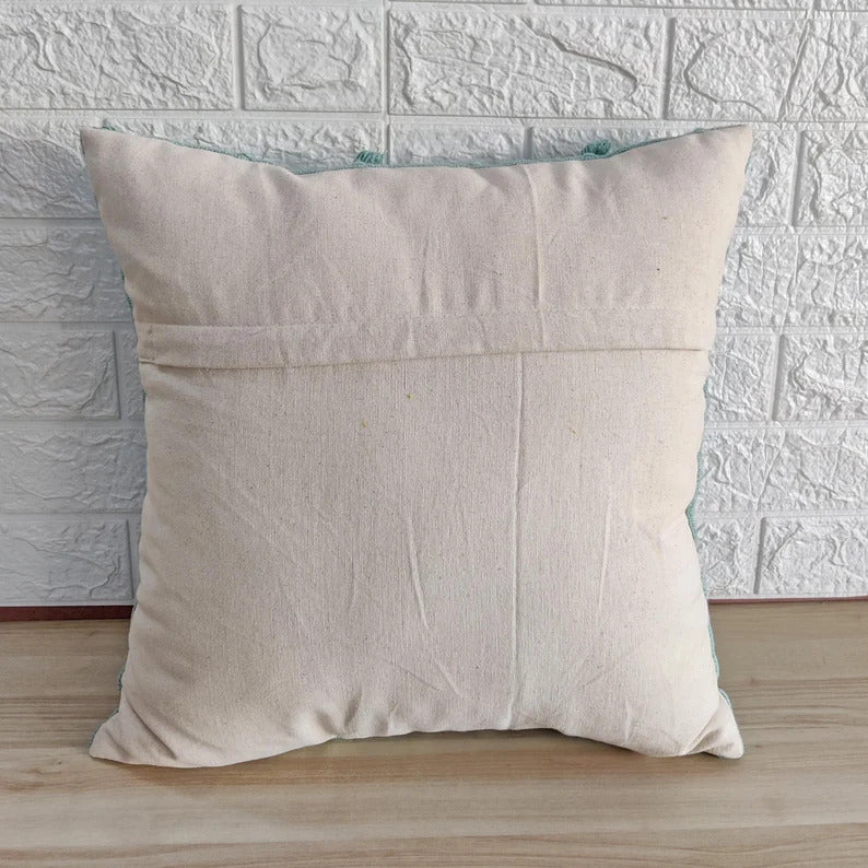 Sky Blue Natural Raw Cotton Hand Loom Woven Textured Fabric Cushion Covers