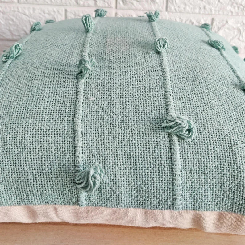 Sky Blue Natural Raw Cotton Hand Loom Woven Textured Fabric Cushion Covers