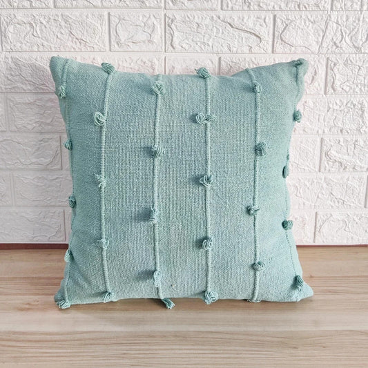 Sky Blue Natural Raw Cotton Hand Loom Woven Textured Fabric Cushion Covers