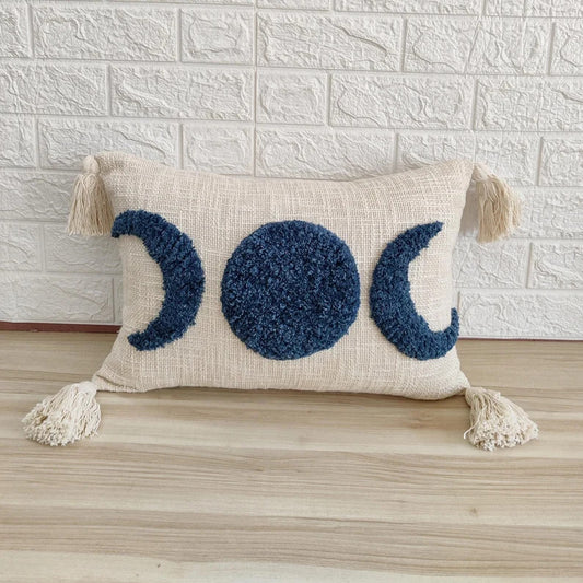 Teal Blue & Ivory Moon Phases Cushion Cover