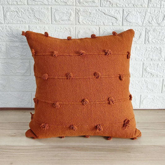 Rust Orange Natural Raw Cotton Hand Loom Woven Textured Fabric Cushion Covers