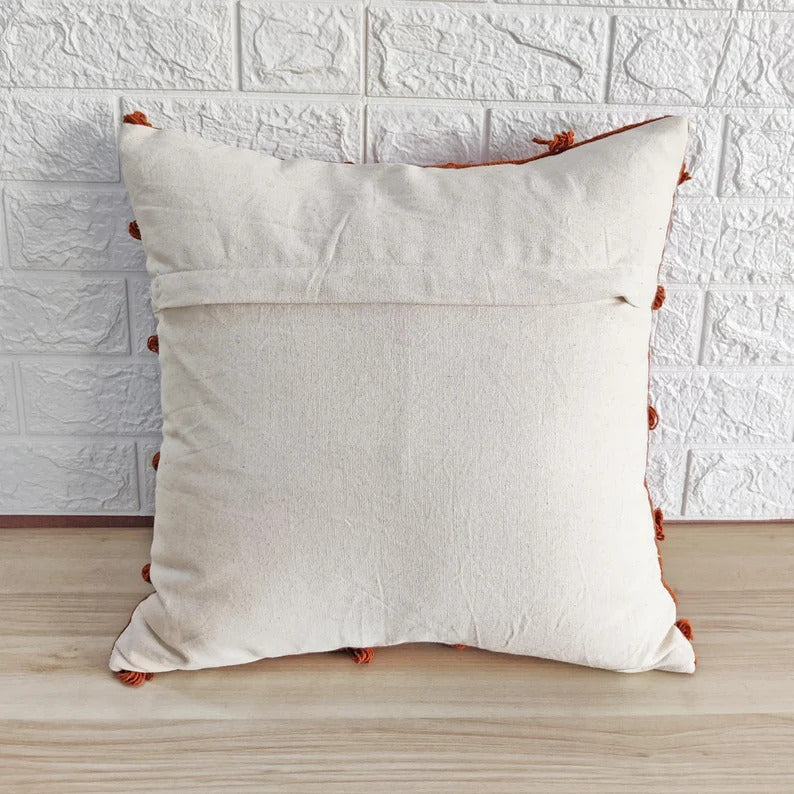 Rust Orange Natural Raw Cotton Hand Loom Woven Textured Fabric Cushion Covers