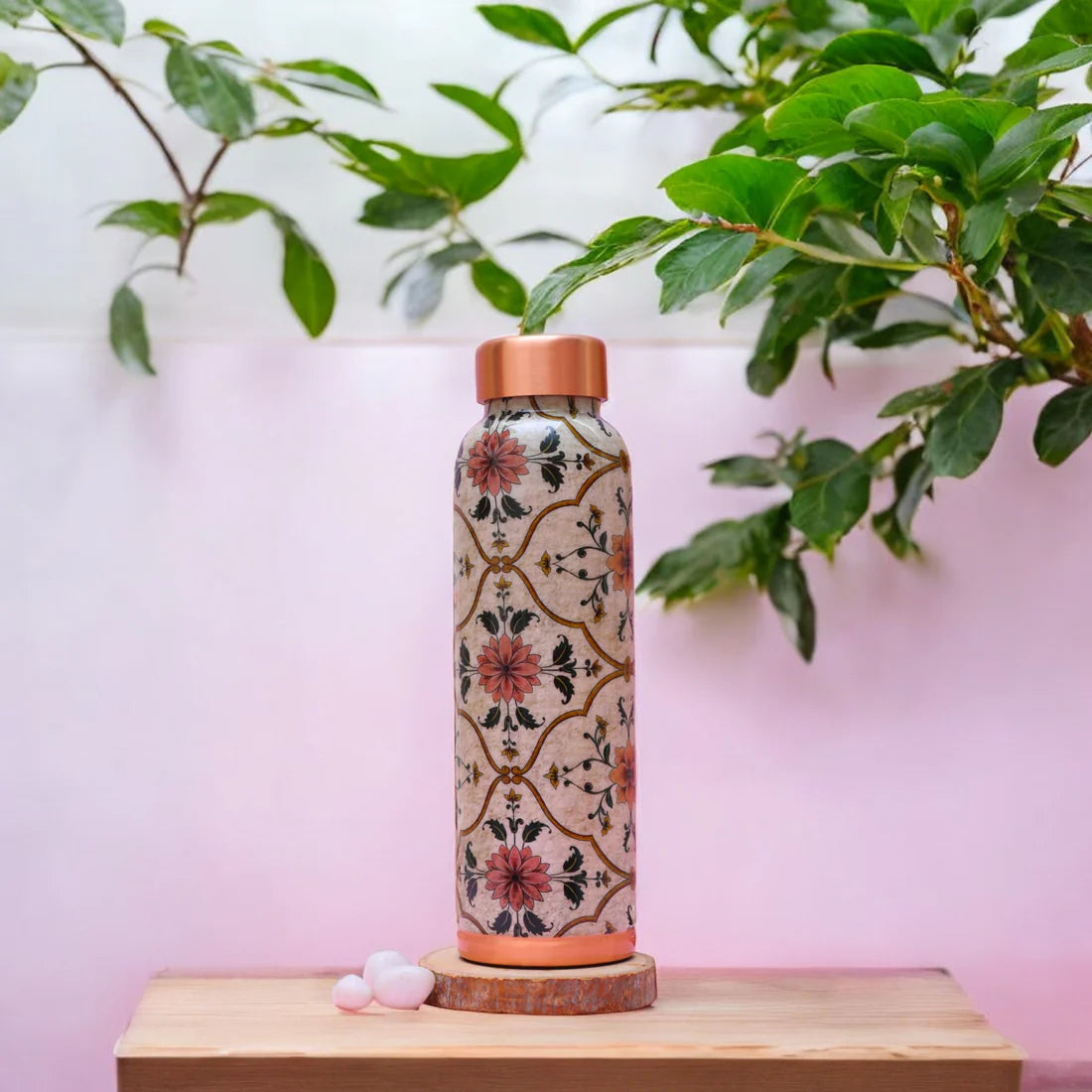 Vintage Floral Print Pure Copper Water Bottle