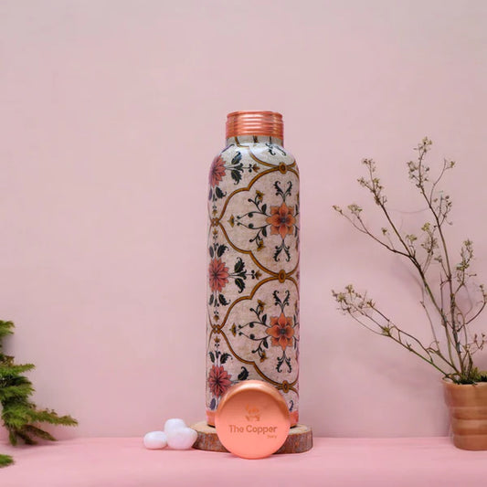 Vintage Floral Print Pure Copper Water Bottle