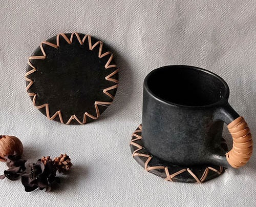 Longpi Black Pottery Coaster Round
