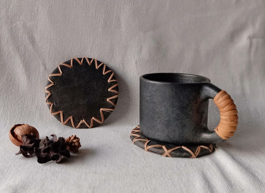 Longpi Black Pottery Coaster Round