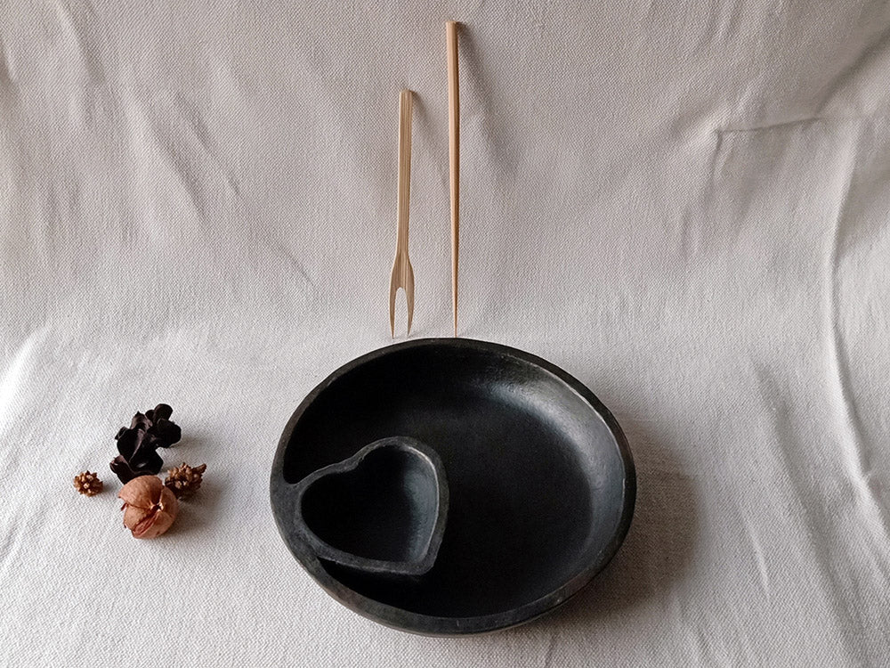Longpi Black Pottery Chip-n-Dip or Momo Platter