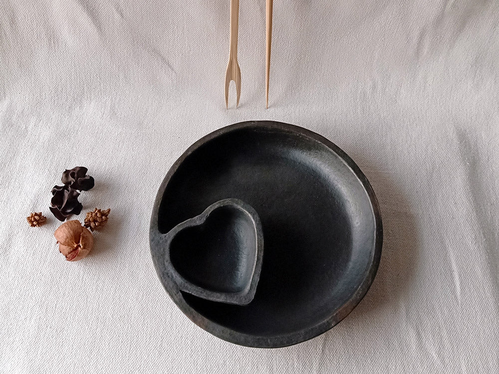 Longpi Black Pottery Chip-n-Dip or Momo Platter