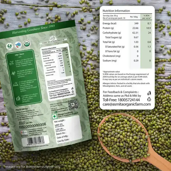 Organic Green Moong Whole (500 Grams)