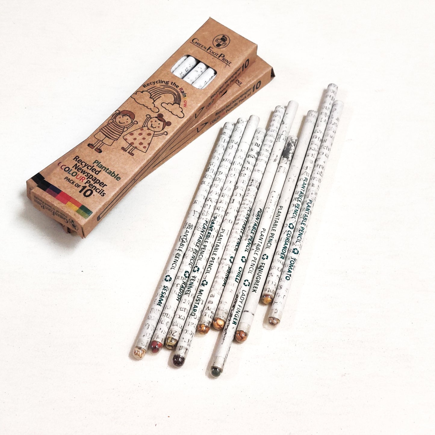Recycled News Paper Plantable Seed COLOUR Pencils| Pack of 10