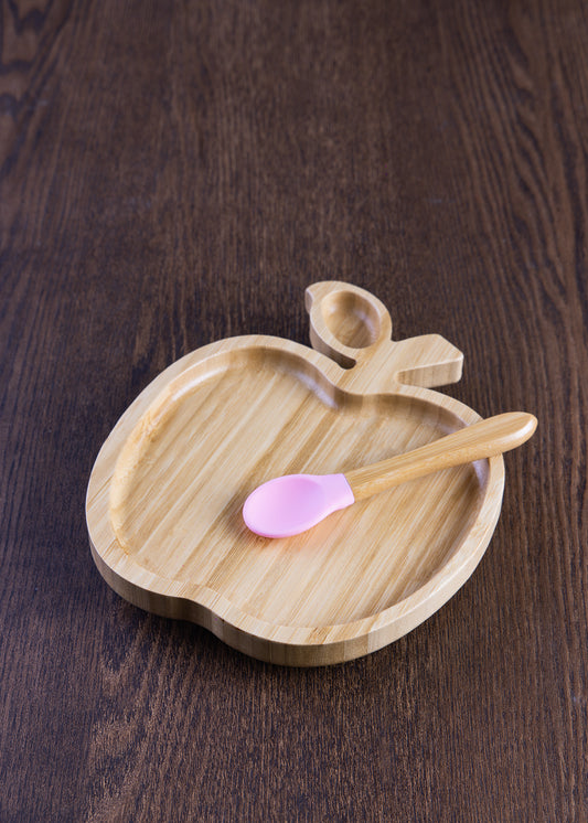 Bamboo Apple Plate with Suction for Kids