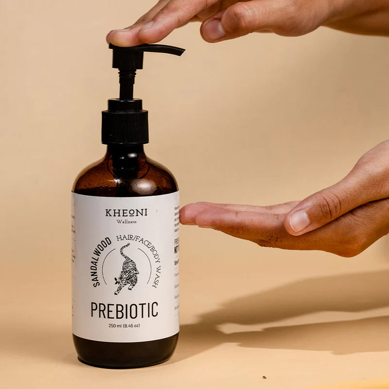 Prebiotics Sandalwood | Hair Wash | Face Wash | Body Wash | Best for Men and Women |Kheoni | 250 ML