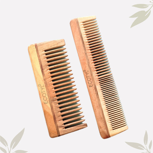 Neem Wood Comb Combo - Detangling Comb & Shampoo Comb | Set of 2