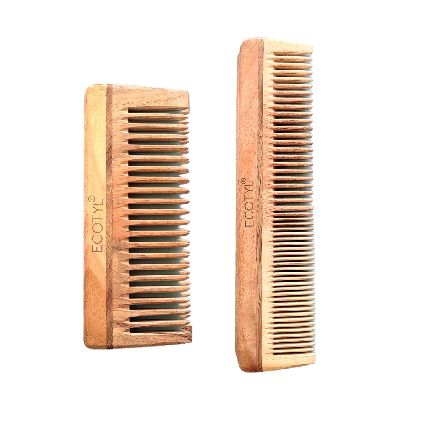 Neem Wood Comb Combo - Detangling Comb & Shampoo Comb | Set of 2