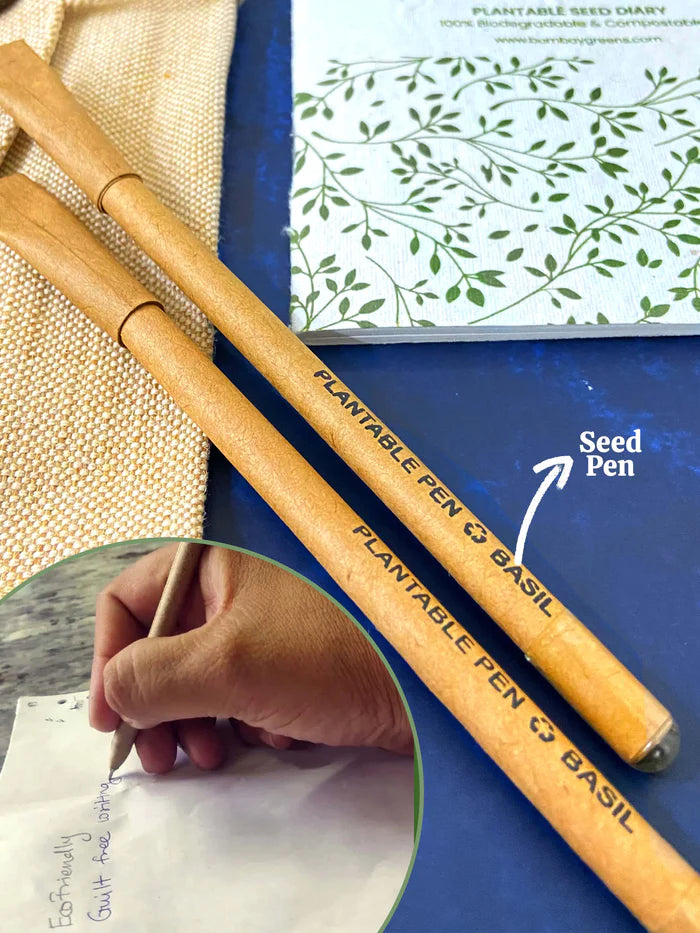 Plantable Stationery - Seed Diary, Seed Pens & Pencils in Zipper Pouch (Flowers Print)