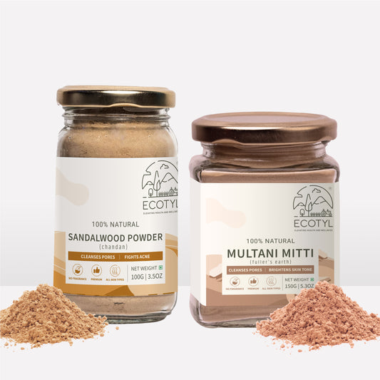 Face Pack Combo - Sandalwood Powder and Multani Mitti | Duo for Skin Brightening and Glow | 100g + 150g