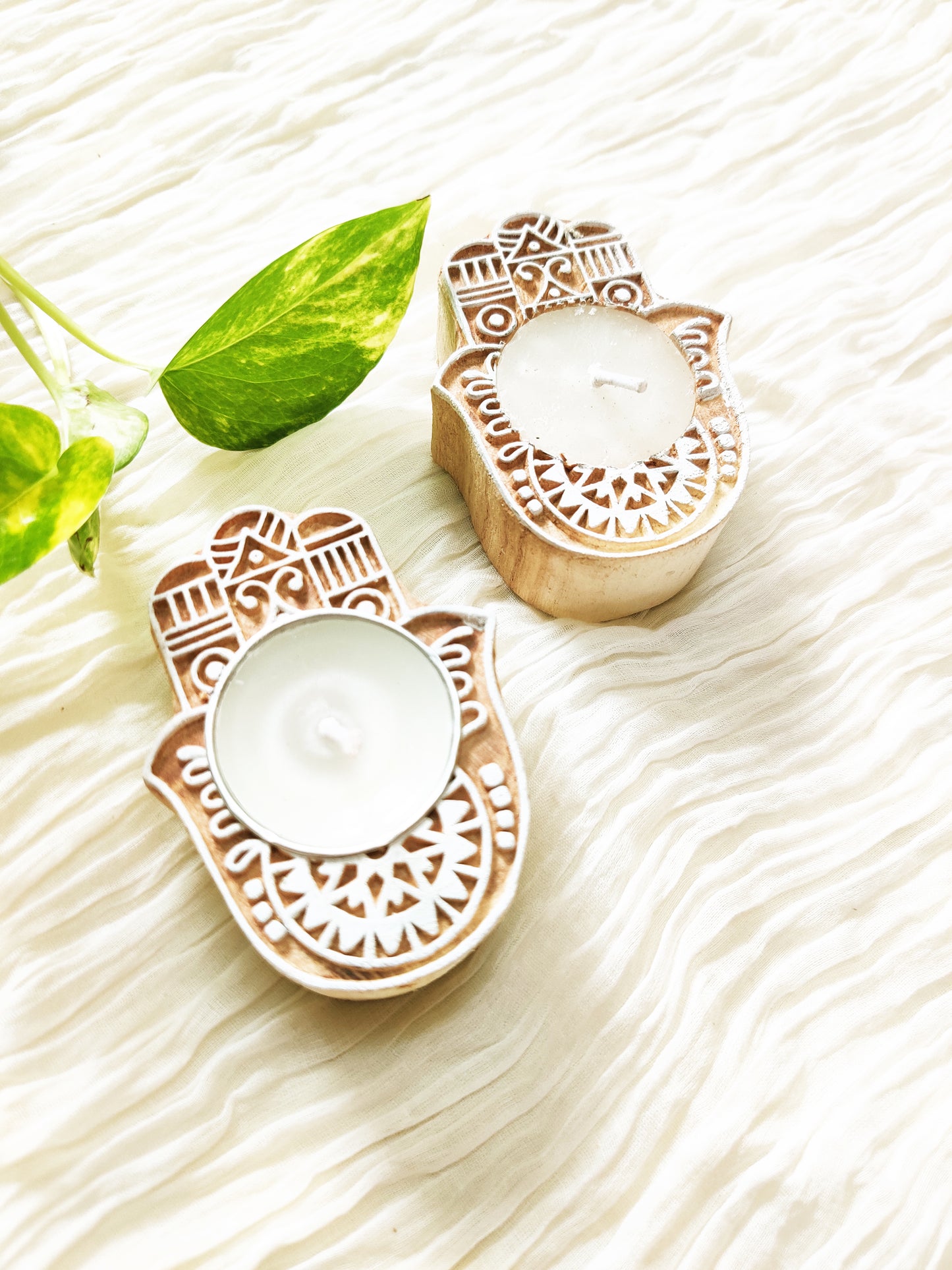 Handcrafted Wooden Tea light holders (Hamza Hand)(Set of 2)