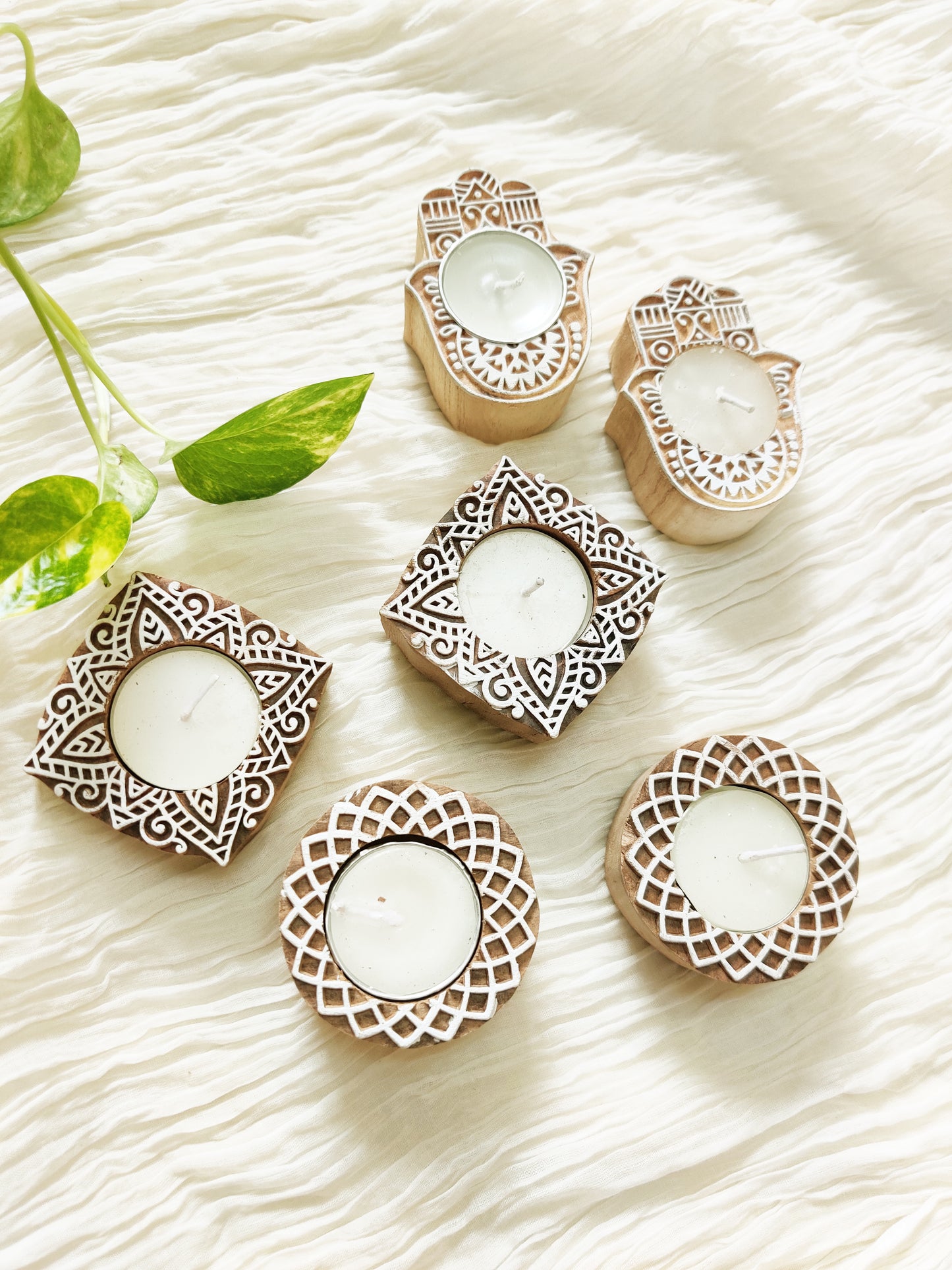 Handcrafted Wooden Tea light holders (Set of 6)