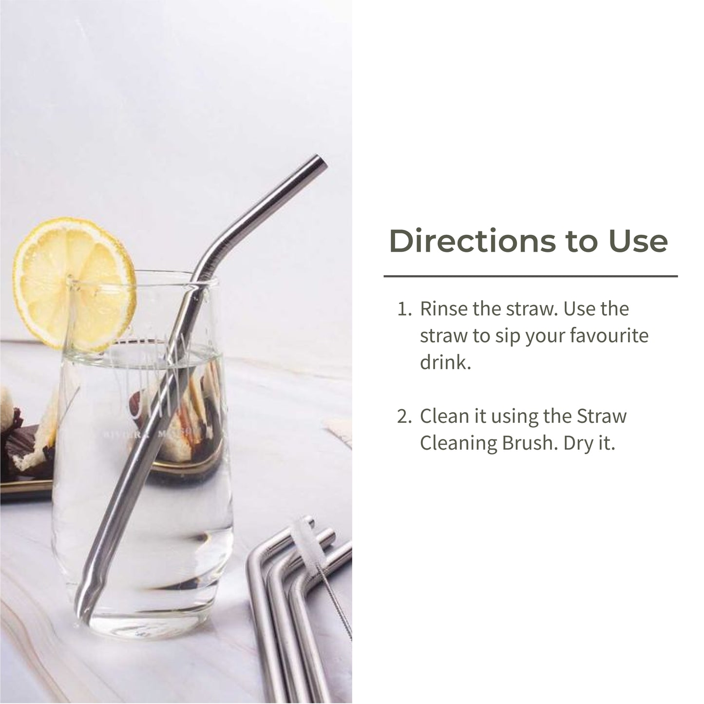 Stainless Steel Straw Bent with Cleaning Brush | Reusable Straws | Set of 4