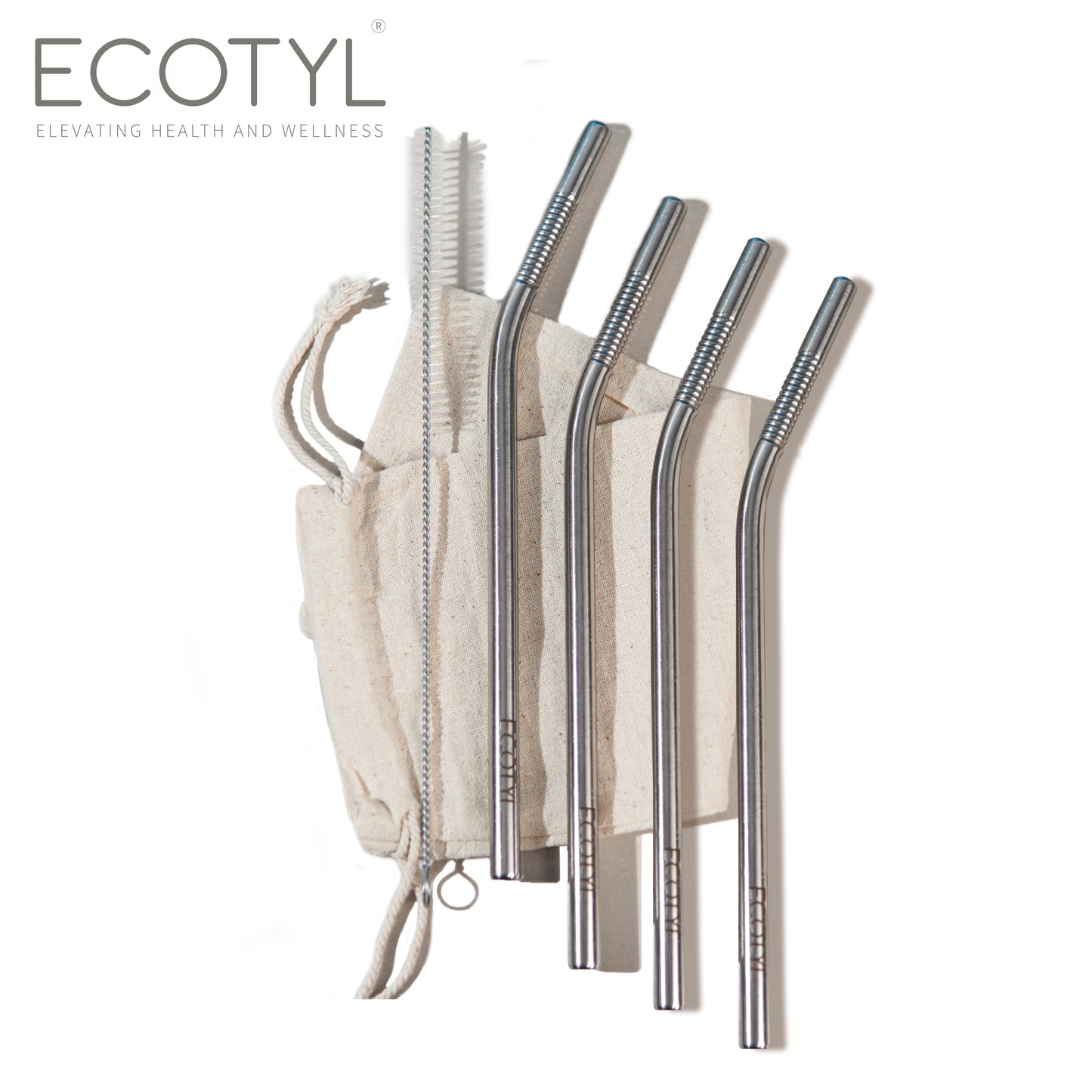 Stainless Steel Straw Bent with Cleaning Brush | Reusable Straws | Set of 4