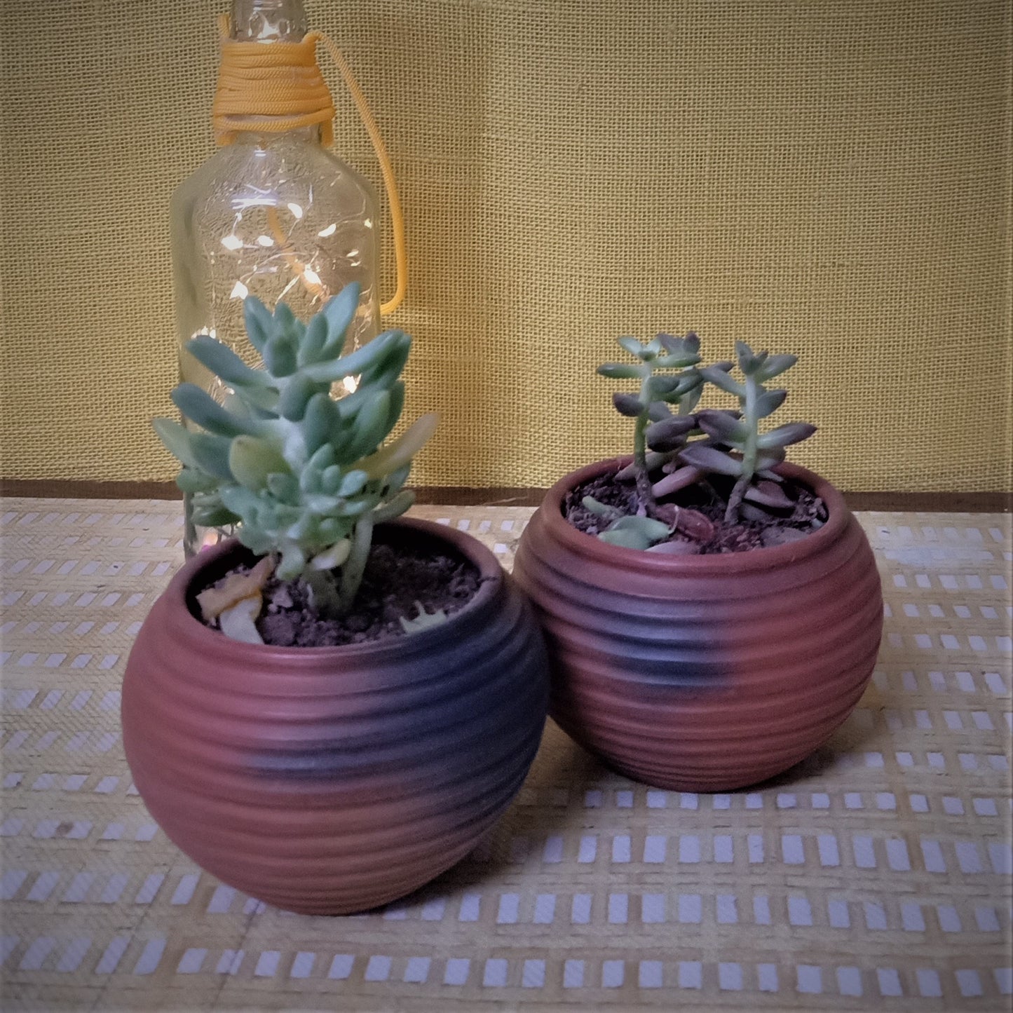 Terracotta & Jute Hanging cum Desktop Planters Round (Set of 2)