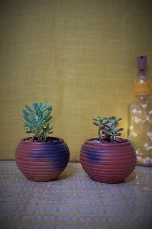 Terracotta & Jute Hanging cum Desktop Planters Round (Set of 2)