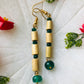 Handcrafted Bamboo Three Bead Earrings (Green)