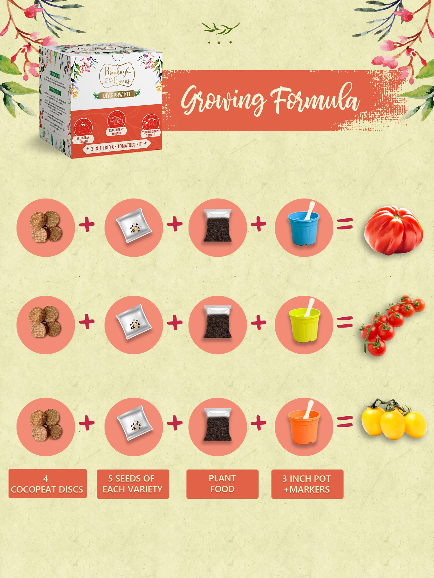 Tomato Kit – Grow Beefsteak, Red Cherry, Yellow Grape Tomatoes