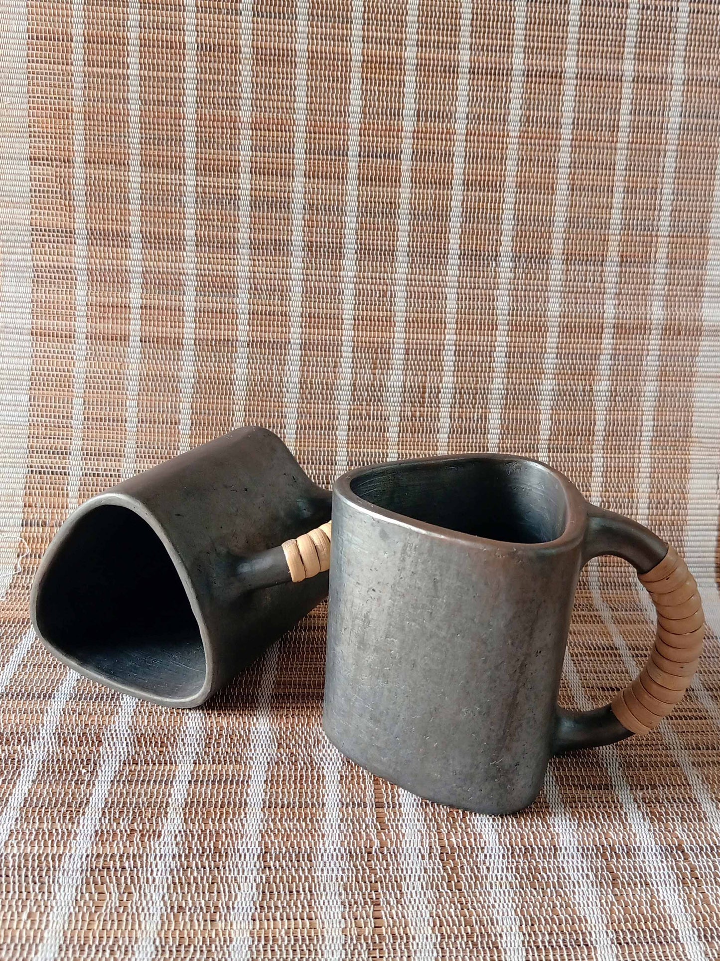 Longpi Black Pottery Trikon Coffee Mug Large (Set of 2)