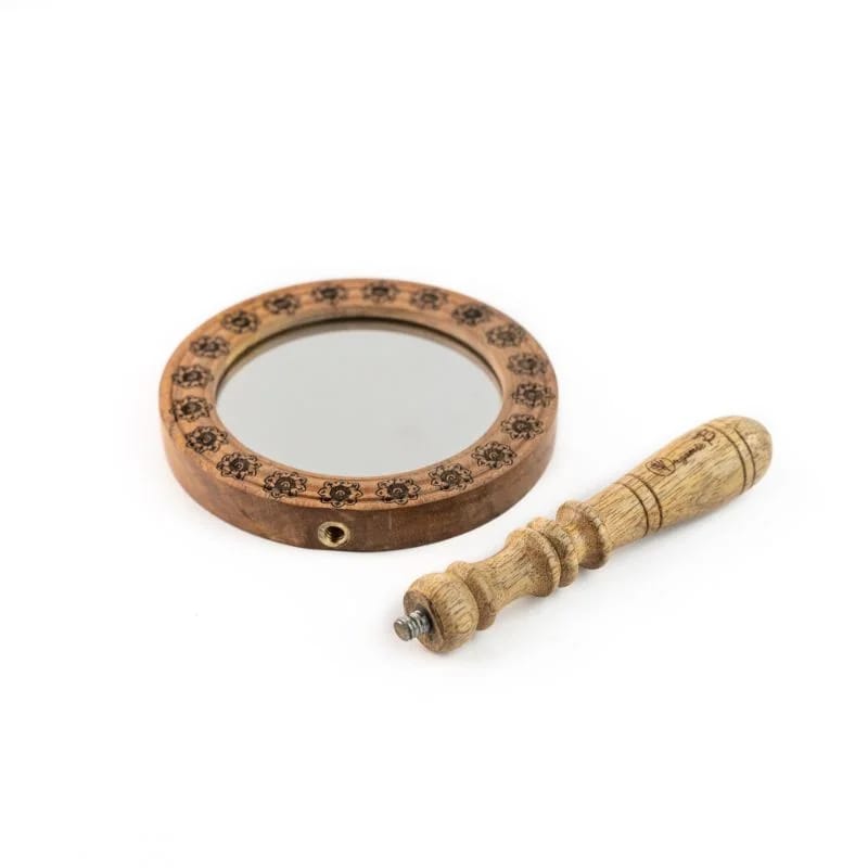 Wooden Engraved Home Decorative Handheld Mirror
