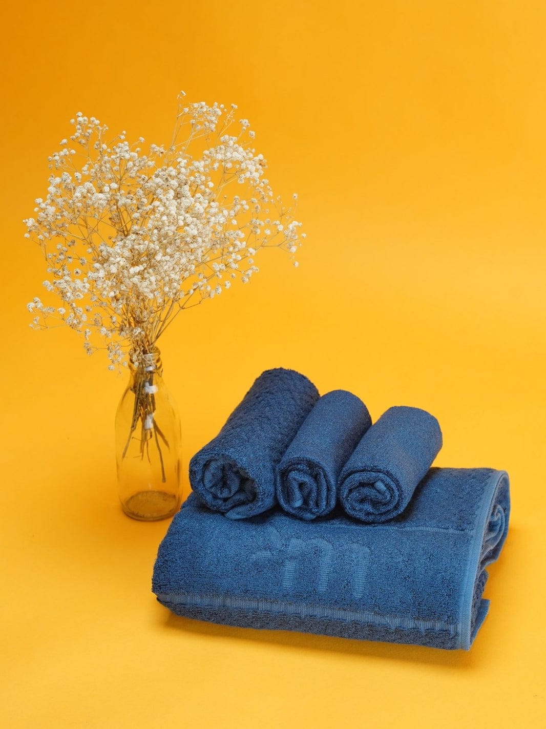 Bamboo Fluffy Bath Set, 1 Bath 560 GSM, 1 Hand and 2 Face Towel Terry 480 GSM - Tru Blue