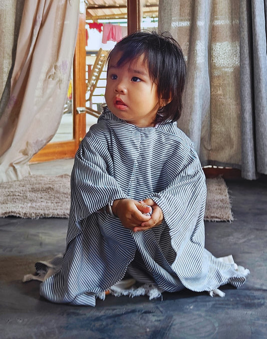 Thin Bamboo Baby Poncho - Indigo Stripper