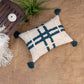 Ivory and Teal Blue Hand Tufted Textured Cotton Designer Lumber Cushion Cover