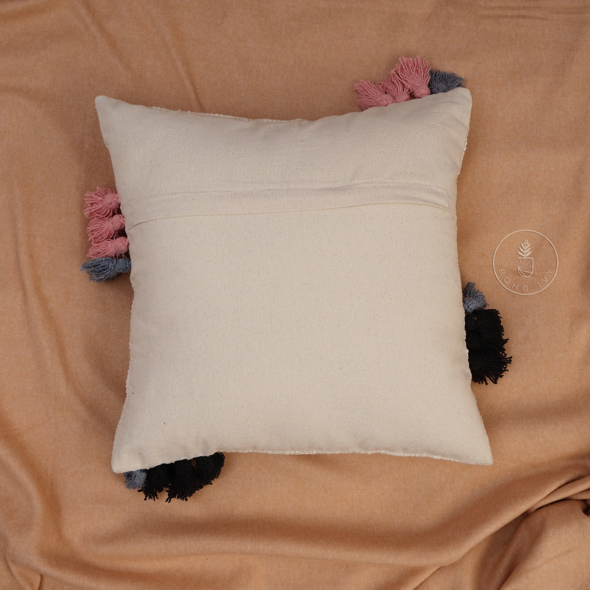 Ivory and Teal Blue Hand Tufted Textured Cotton Designer Lumber Cushion Cover