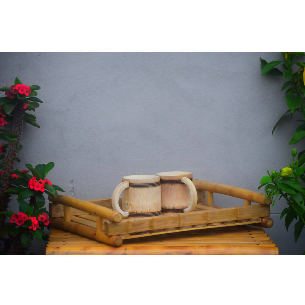 BAMBOO TRAY WITH SET OF 2 COFFEE MUG