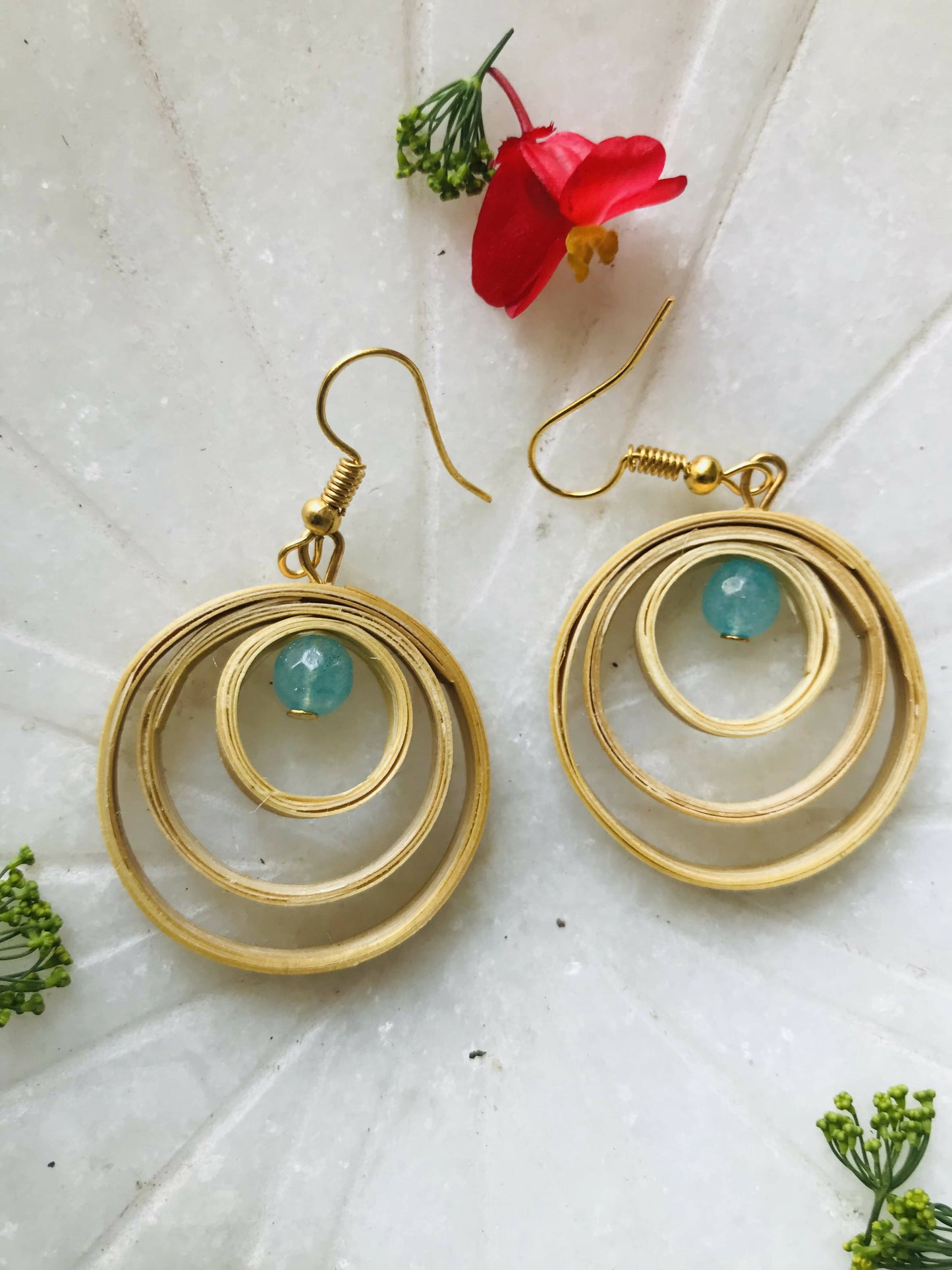 Bamboo Circle With Bead Earrings