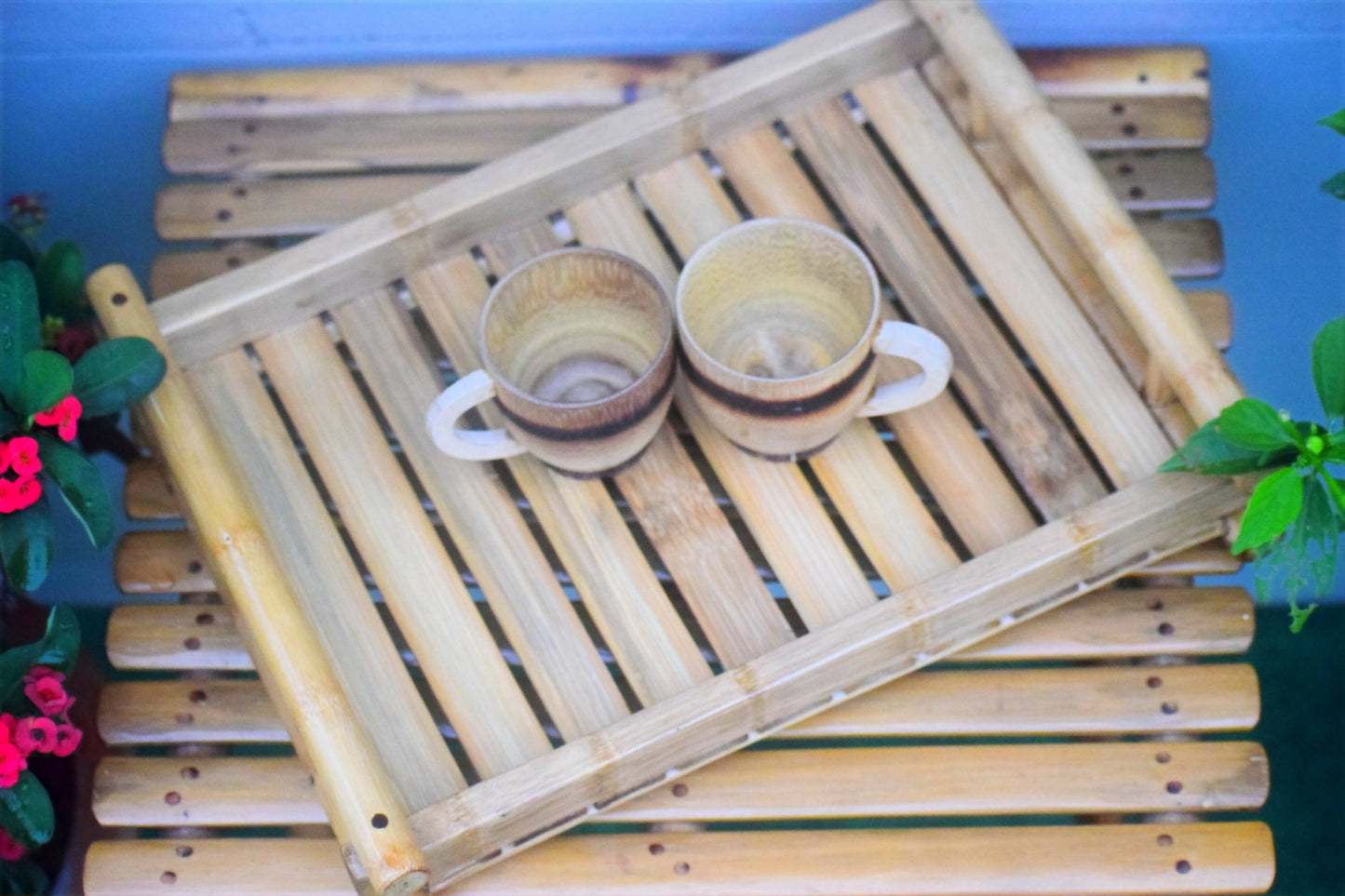BAMBOO TRAY WITH SET OF 2 TEA CUP