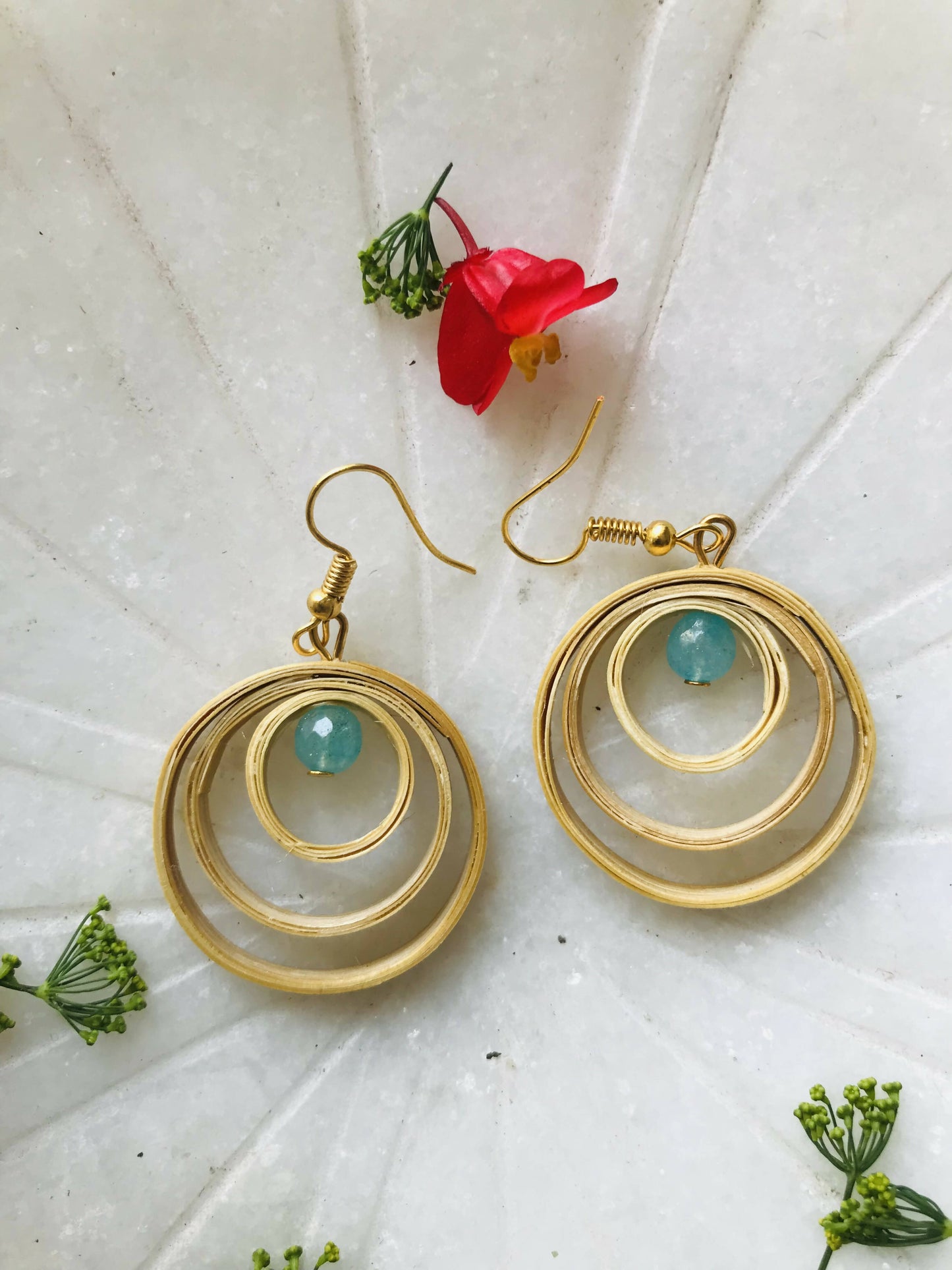 Bamboo Circle With Bead Earrings
