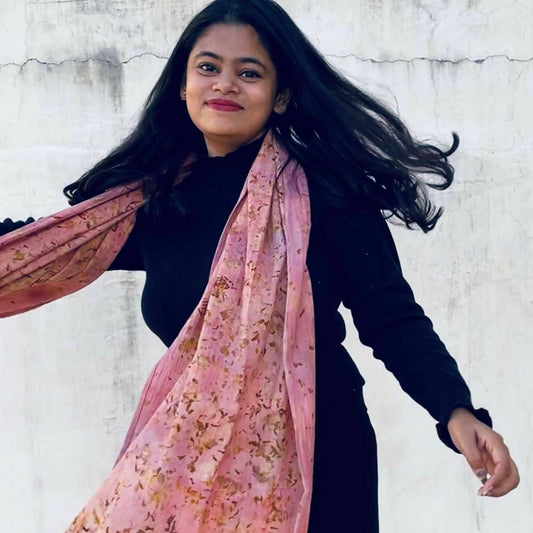 Eco-Printed Kala Cotton Stole - Pink with Yellow