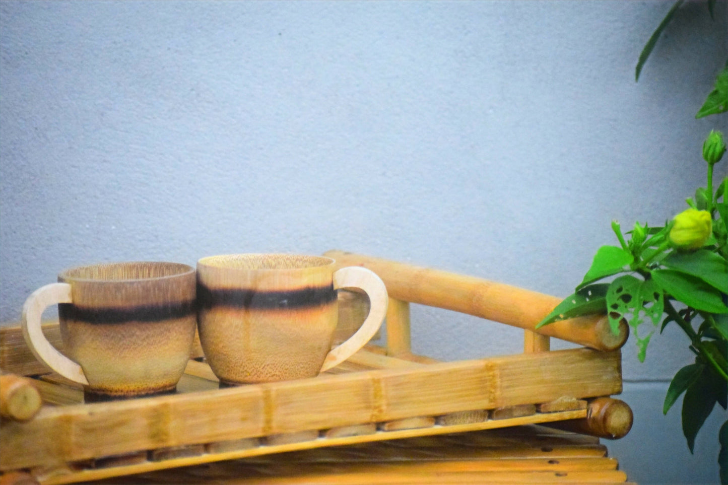 BAMBOO TRAY WITH SET OF 2 TEA CUP