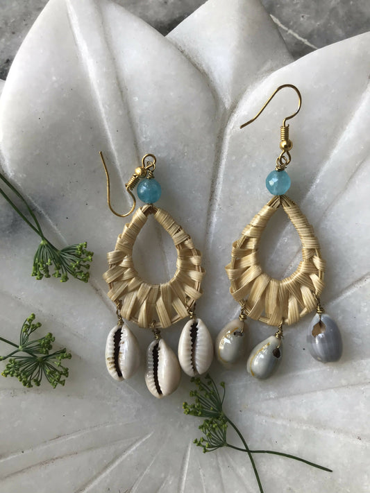 Bamboo Drop Sea Shells Earrings