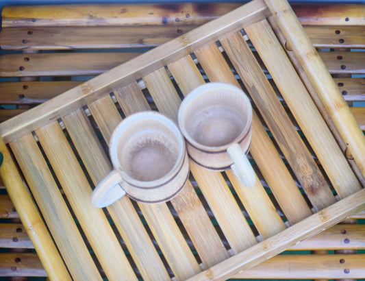 BAMBOO TRAY WITH SET OF 2 COFFEE MUG