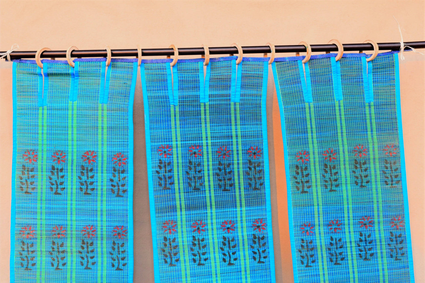 3 PANEL BAMBOO CURTAINS BLUE