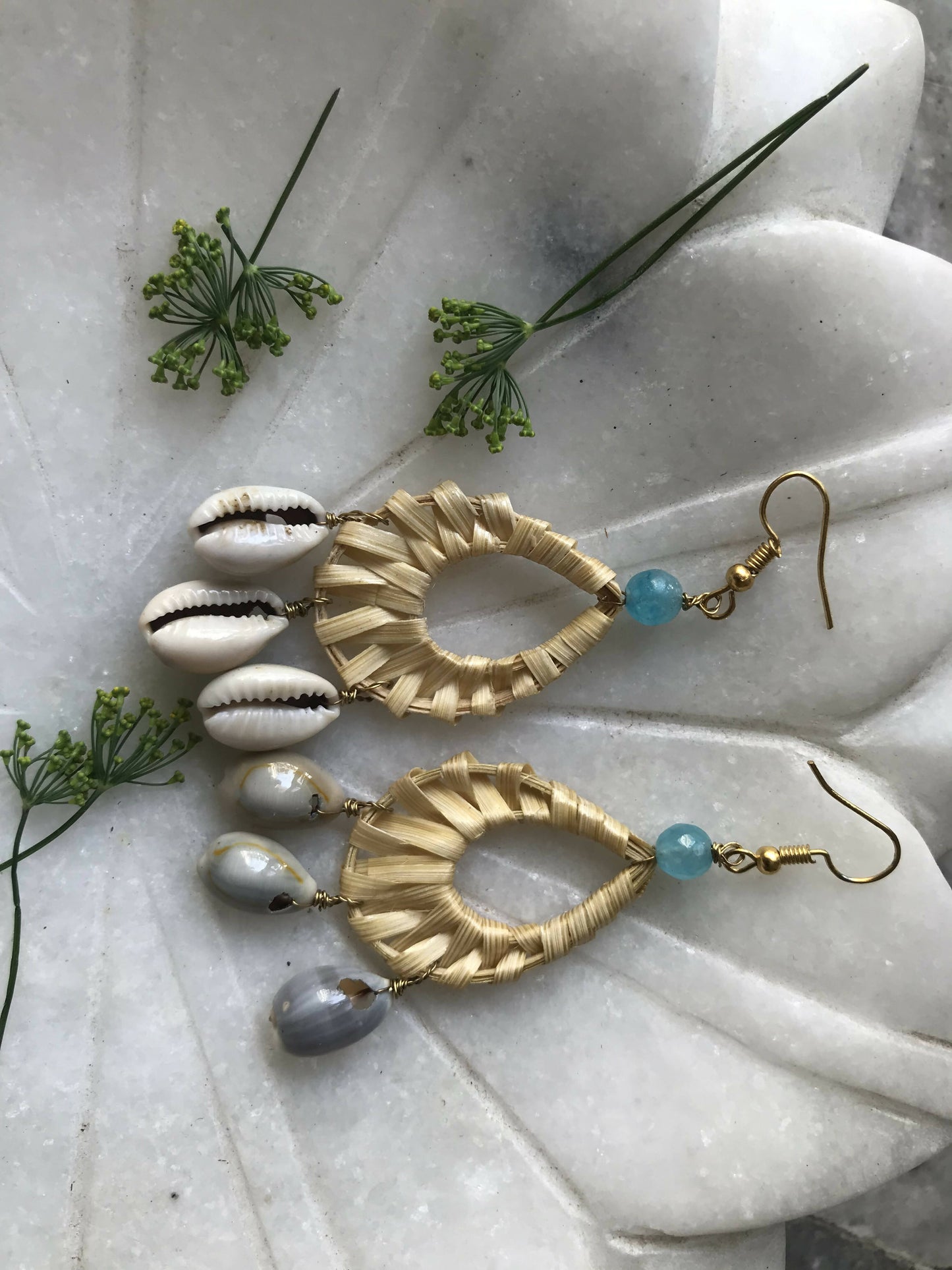 Bamboo Drop Sea Shells Earrings