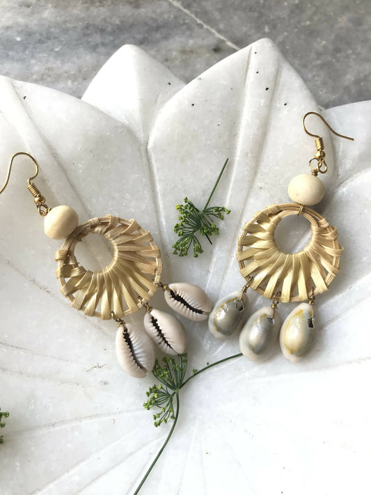 Bamboo Round Sea Shell Earrings