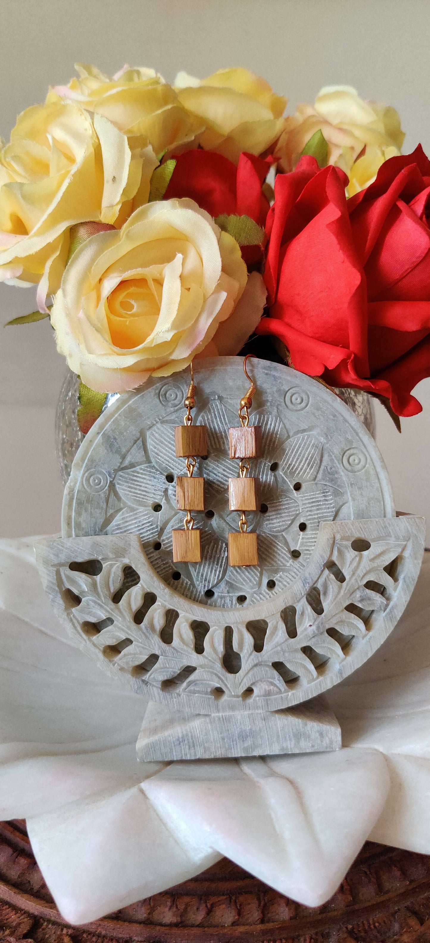 Bamboo Three Square Earrings