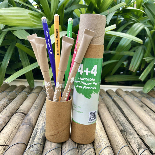 4 Seed Pencils + 4 Seed Paper Pens in a Re-usable Stationary Box