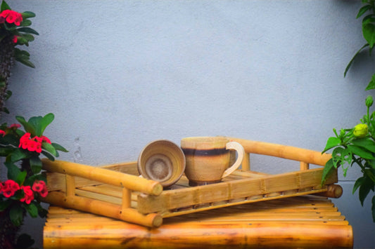 BAMBOO TRAY WITH SET OF 2 TEA CUP